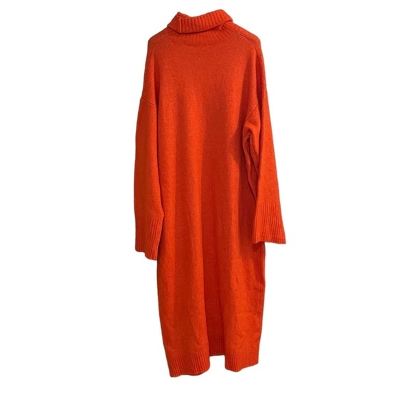 ZARA Oversized Knit Turtleneck Sweater Midi Dress Orange M - Picture 7 of 15